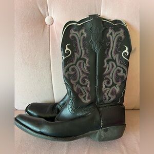 Justin stampede boot 2554JR Black and purple Deercow leather 3.5D EC kids boots